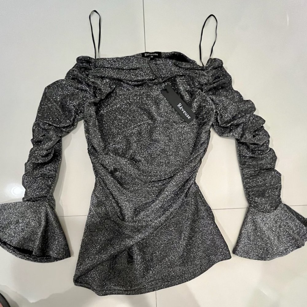 Reveuse Ruched Silver Shimmer Blouse